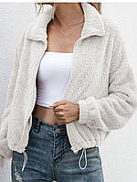 Женская меховая оверсайз кофта на молнии,без капюшона.Худи тедди.Плюшевая повседневная толстовка,размер 42-48 Ваниль