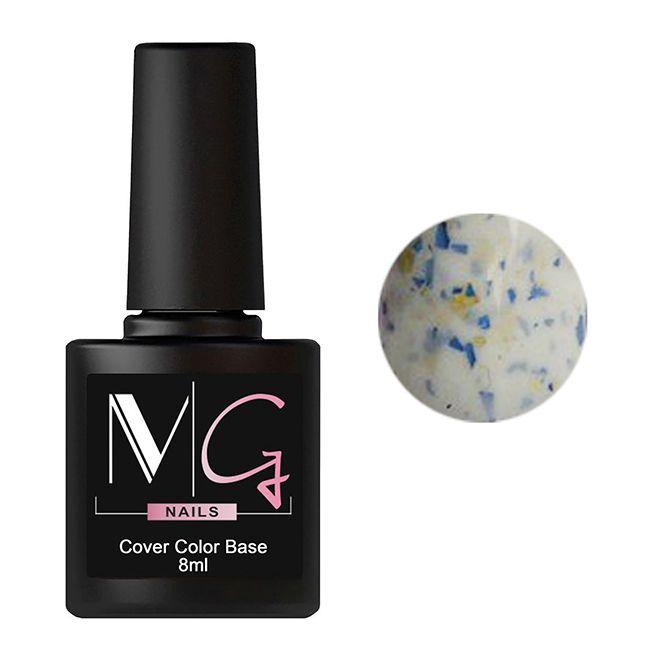 Основа камуфляжна для гель-лаку MG Nail Сover Base №66 Молочний з жовтою та блакитною поталлю 8 мл, фото 1