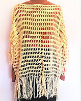 Вязанный стильный молодежный женский ажурный свитер туника, полушерсть, медовый, размер 50-58