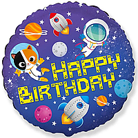 Куля фольгована кругла Happy birthday космос (Flexmetal)