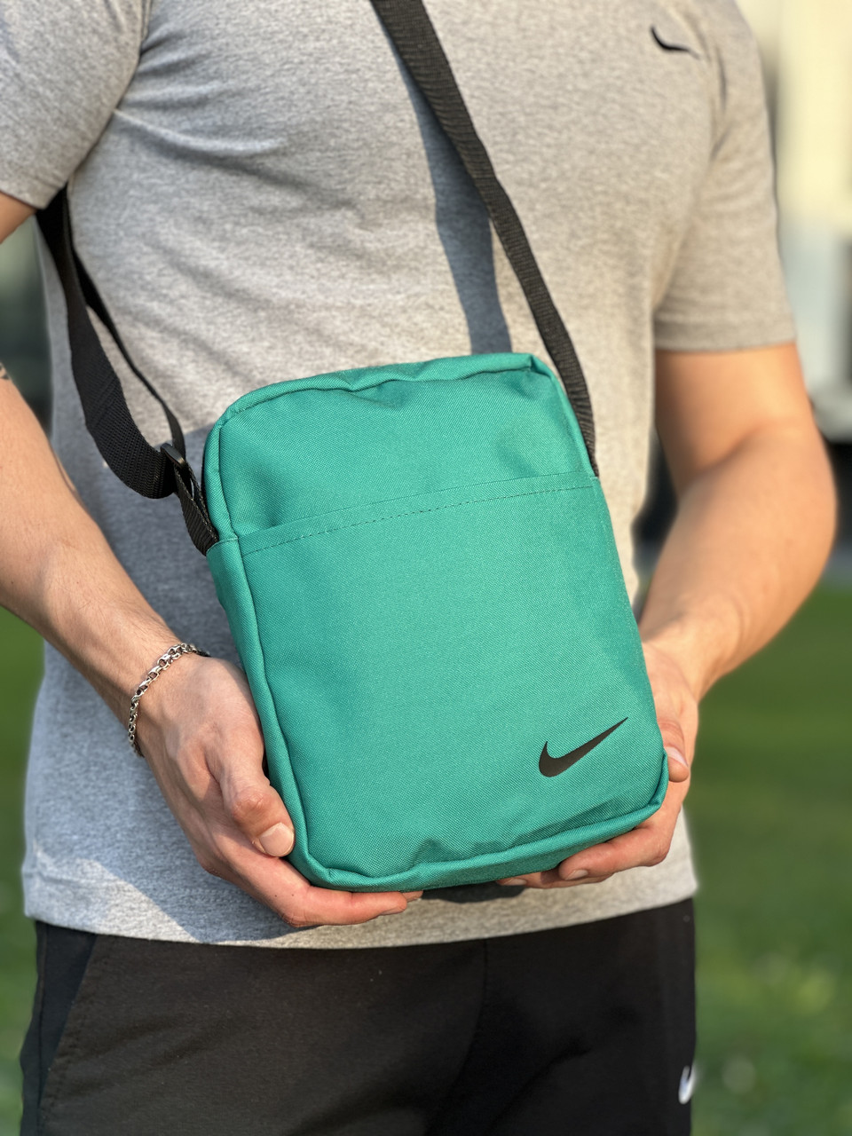 Сумка через плече чоловіча Nike бірюзова барсетка спортивна повсякденна найк месенджер тканинний на плече