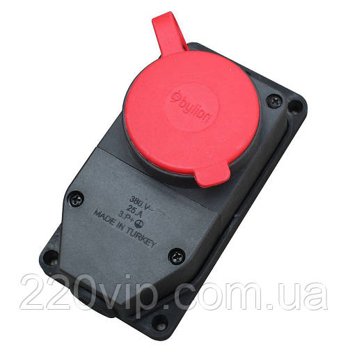 Купить Розетка прямая трехфазная 1KMPT 3Р+РЕ 25А IP44 Bylion, каучук ...