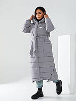 Куртка зима ковдра блискавка + кнопки матова батал арт. А032 сірого кольору/сірий