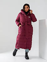 Куртка зима ковдра блискавка + кнопки матова батал арт. А032 бордового кольору/ бордо