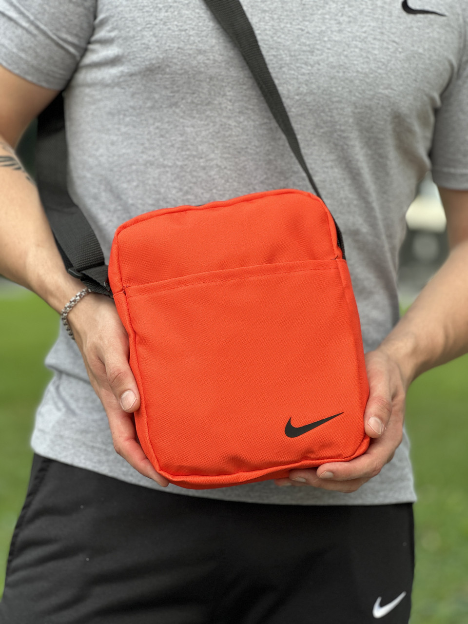 Сумка через плече чоловіча Nike помаранчева барсетка спортивна повсякденна найк месенджер тканинний на плече