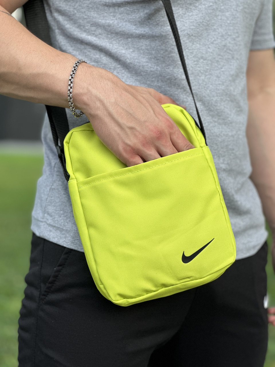 Сумка через плече чоловіча Nike салатова барсетка спортивна повсякденна найк месенджер тканинний на плече