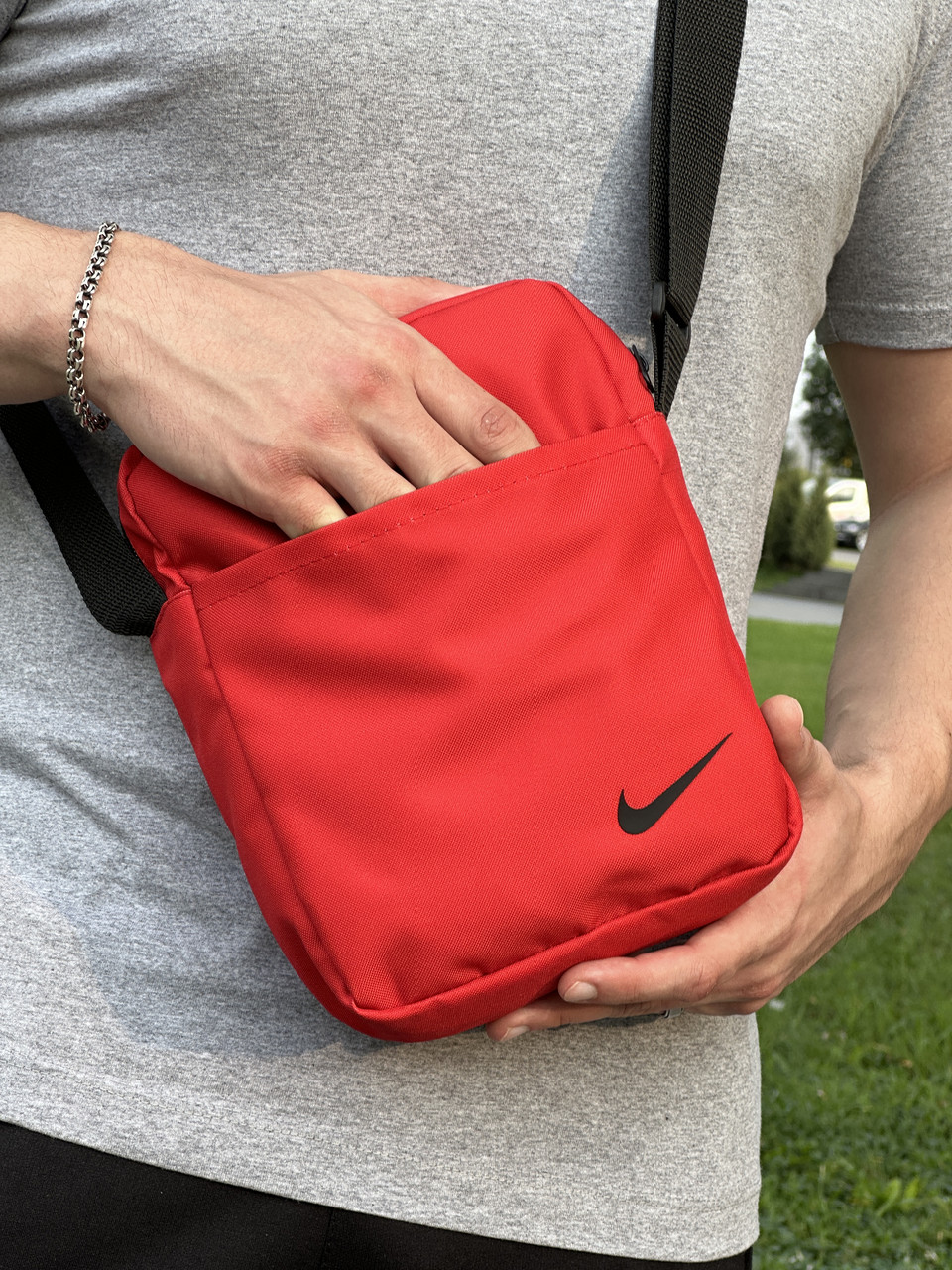Сумка через плече чоловіча Nike червона барсетка спортивна повсякденна найк месенджер тканинний на плече