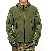 Тактическая флисовая кофта с капюшоном оливкового цвета ВСУ.Армейская флисовая кофта.Военная флисовая куртка.