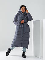 Куртка зима ковдра блискавка + кнопки матова батал арт. А032 сірого кольору/ графіт