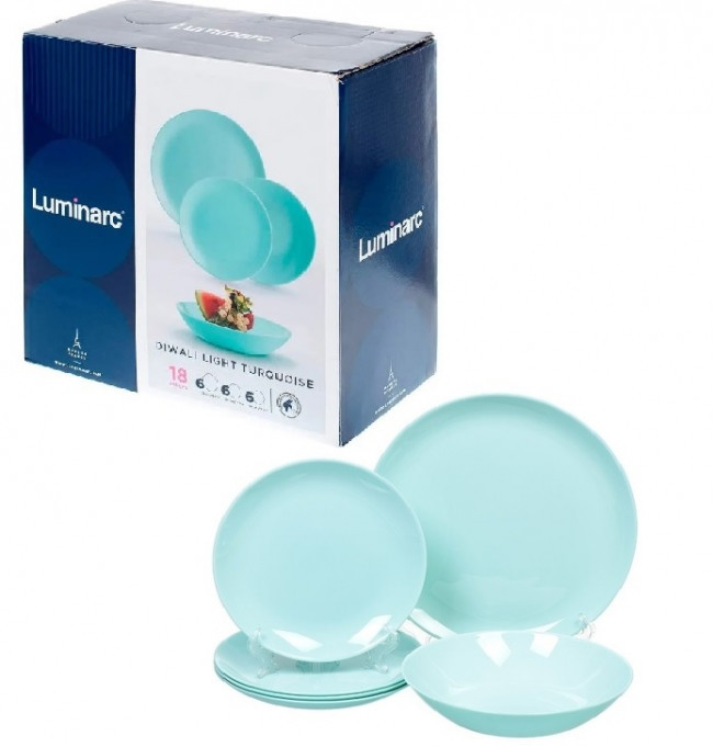 Столовий сервіз Luminarc Diwali Light Turquoise зі склокераміки 18 предметів (P2963)