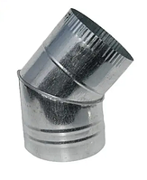Коліно оцинковане 45°, ø120мм, товщина 0,5 мм, використовується у витяжних системах, для газових котлів
