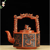Чайник-заварник для чаю 2800 мл Шестикутний дракон червоного кольору, заварювальний чайник глиняний