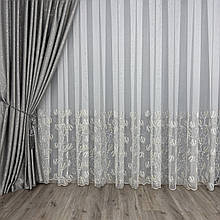 Тюль грек-сітка з вишивкою NoR2604 Сірий