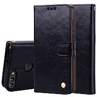 Противоударный чехол книжка для Huawei P Smart 2018 Huawei Enjoy 7S FIG-LX1 black leather case