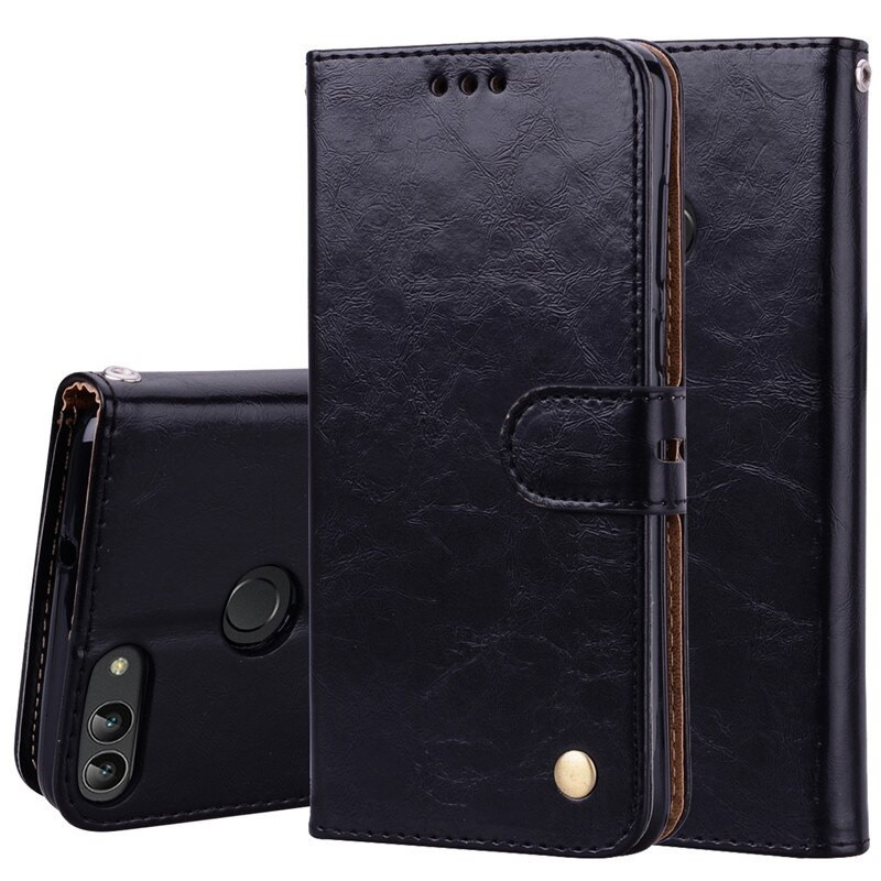 Противоударный чехол книжка для Huawei P Smart 2018 Huawei Enjoy 7S FIG-LX1 black leather case - фото 1 - id-p1933873956