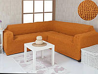 Чехол на угловой диван без оборки, натяжной, жатка-креш, универсальный, Concordia оранжевый