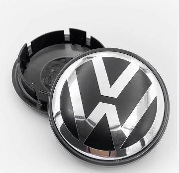 Ковпачки (заглушки) в литі диски Volkswagen VW (Фольцваген) 76 мм Хром лого, Чорні