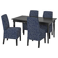 Стіл+4 стільці IKEA INGATORP / BERGMUND, чорний, Ryrane темно-синій, 155, 215 см, 894.082.70