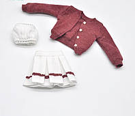 Одежда для куклы Блайз, набор куклы 1/6 30 см кофта, юбка и топик бордовый