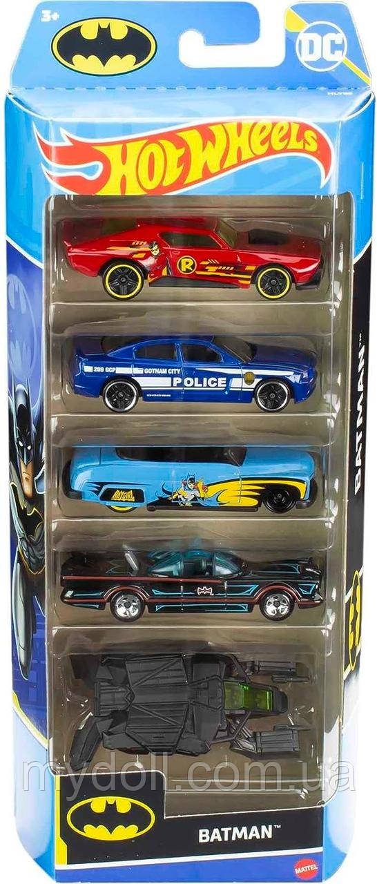 Хот Вілс Бетмен Набір базових метал машинок Hot Wheels Batman 5-Pack, Set Of 5 Batman HLY68 Mattel Оригінал1