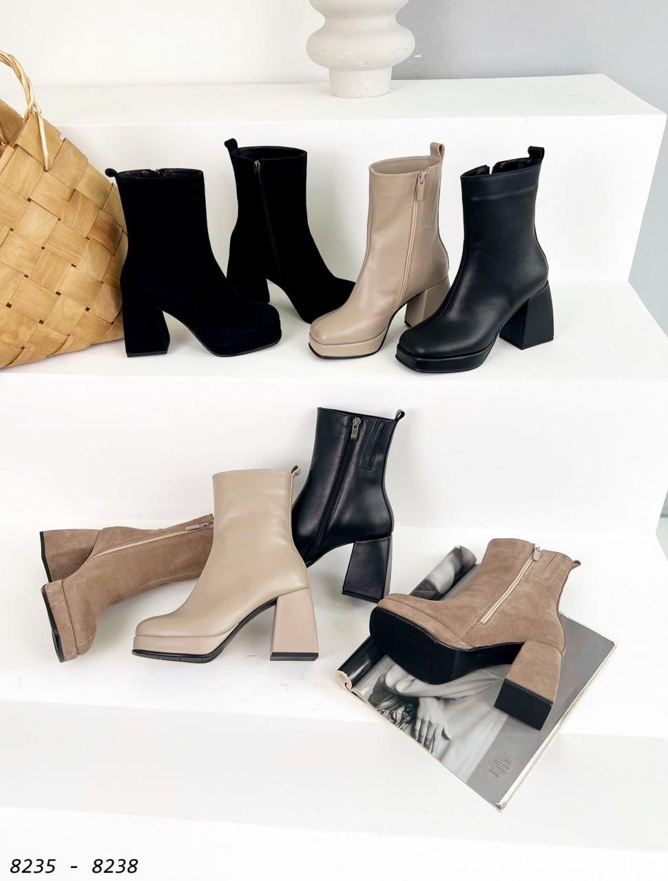 Жіночі ботильйони на платформі та підборах із квадратним носком на середньому підборі, фото 1