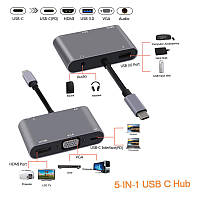 Переходник 4K USB-C HUB PD+HDMI+VGA+USB 3.0 +AUX 5 in 1