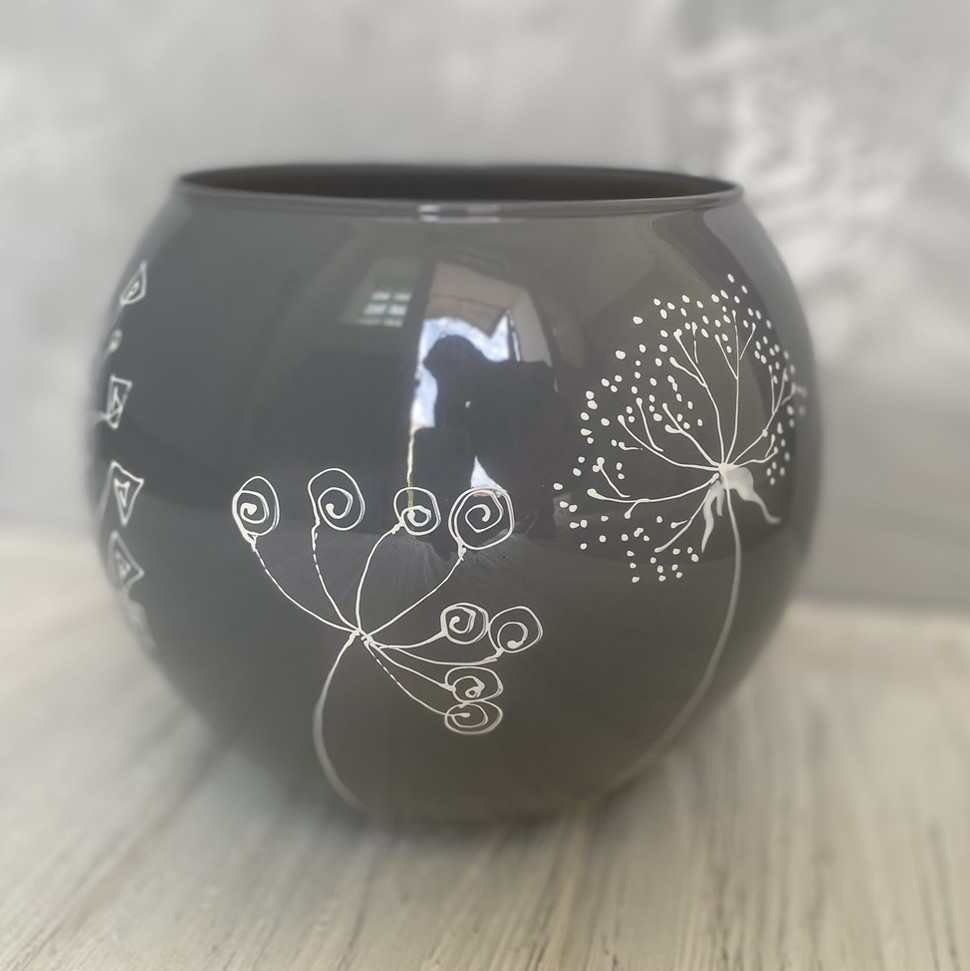 Ваза-куля сіра "Кульбабчик" (h=16) 3,5л., фото 1