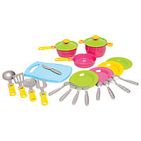 Детский кухонный набор 2 ТехноК 1677 23 предмета кастрюля сковорода сервиз детская игрушка пластиковая