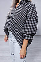 Стильная серая длинная шерстяная теплая рубашка в клетку Оверсайз S-XL: must have девушки зима, весна, осень