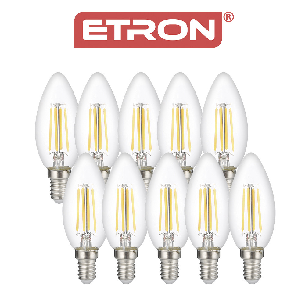 Набір LED філаментних ламп ETRON C37 E14 5W 4200K, нейтральне світло, 10 шт, прозорі