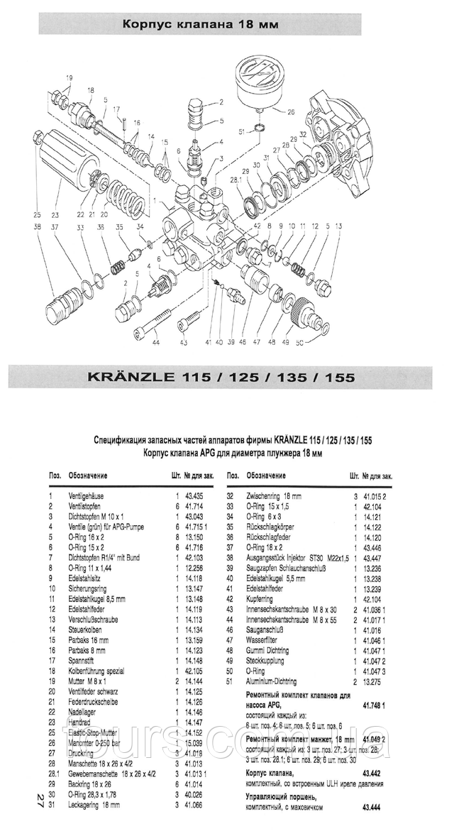 はんわ103ページ Запасные части на Kranzle 115, Kranzle 125, Kranzle 135, Kranzle