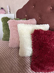 Декоративна подушка хутряна 40х40 травка довгий ворс