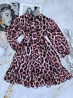 Платье шифоновое леопардовое на девочку Пудровое 4417 165, Пудровый, Для девочек, Весна Лето, 8 лет, 8 лет