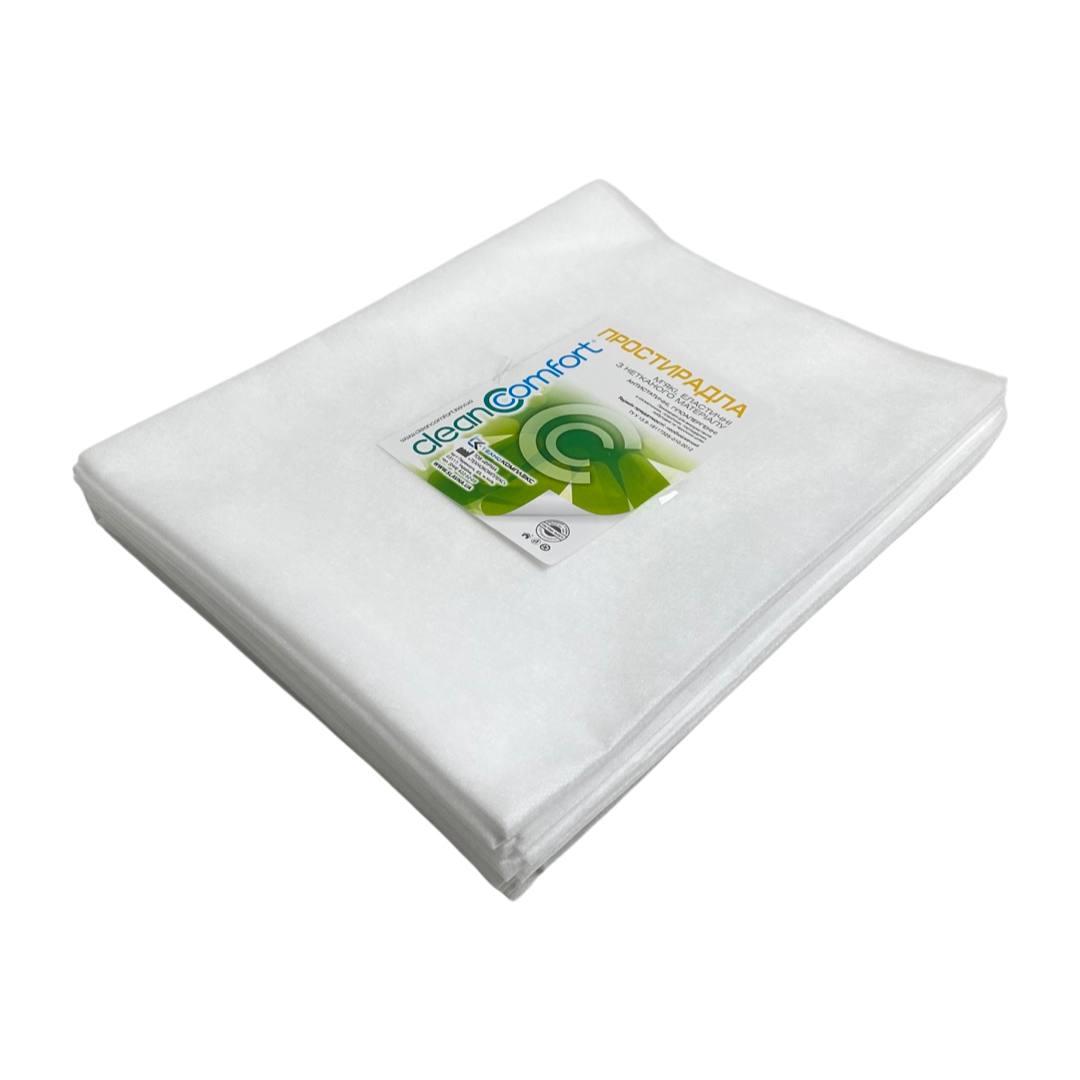 Одноразові простирадла нарізані спанбонд CleanComfort 0,6*2 п.м. 10 шт/уп. в упаковці щільність 20 г/м2