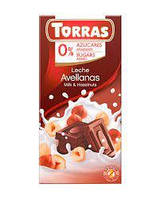 Шоколад  Torras без цукру молочний з фундуком 75г