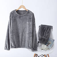 Піжама тепла чоловіча махрова зимова / флісова з ворсом / штани та кофтина комплект - Сірий, L