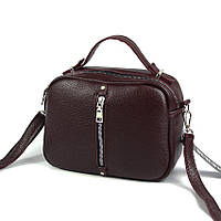 Женская сумка кросс-боди бордового цвета из натуральной кожи, Кожаная бордовая маленькая сумочка на молнии