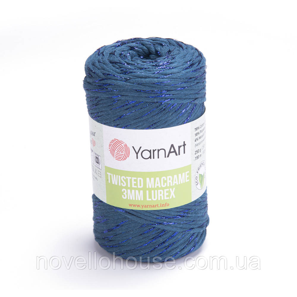 Yarnart TWISTED MACRAME 3мм  LUREX (Твістед Макраме 3 мм Люрекс) №789 синій (Пряжа, нитки для макраме)