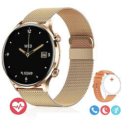 Смарт-годинник жіночий Lige QS40 GOLD (розмова, тонометр, температура, пульсоксиметр) 2 ремінці