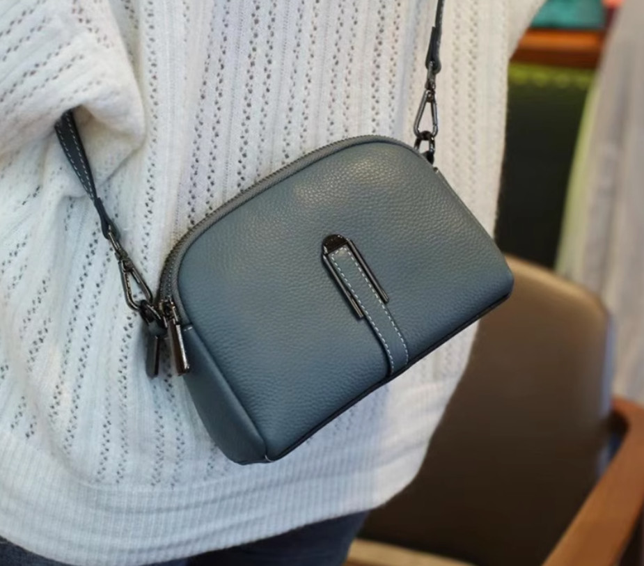 Міні шкіряна сумка клатч на два відділення С39-КТ-3067 Синя, фото 1