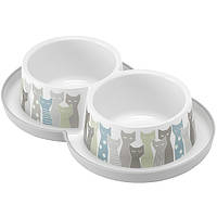 H136027BE Moderna Double Trendy Dinner Maasai миска двойная миска для котов 2Х350 мл серо-белый