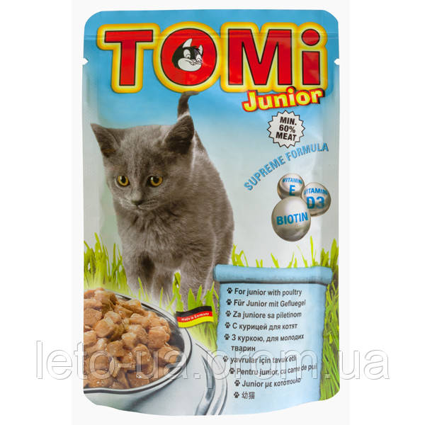 Вологий корм для кошенят TOMi, консерви, птиця, павукові, 0.1кг