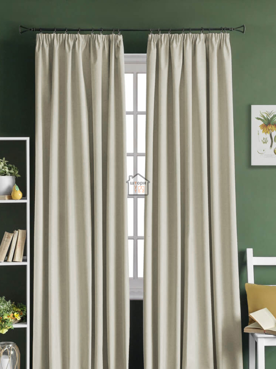 Плотные шторы блэкаут котоновый №1 молочного цвета на окна в спальню, зал и на кухню, 2 шторы, фото 1