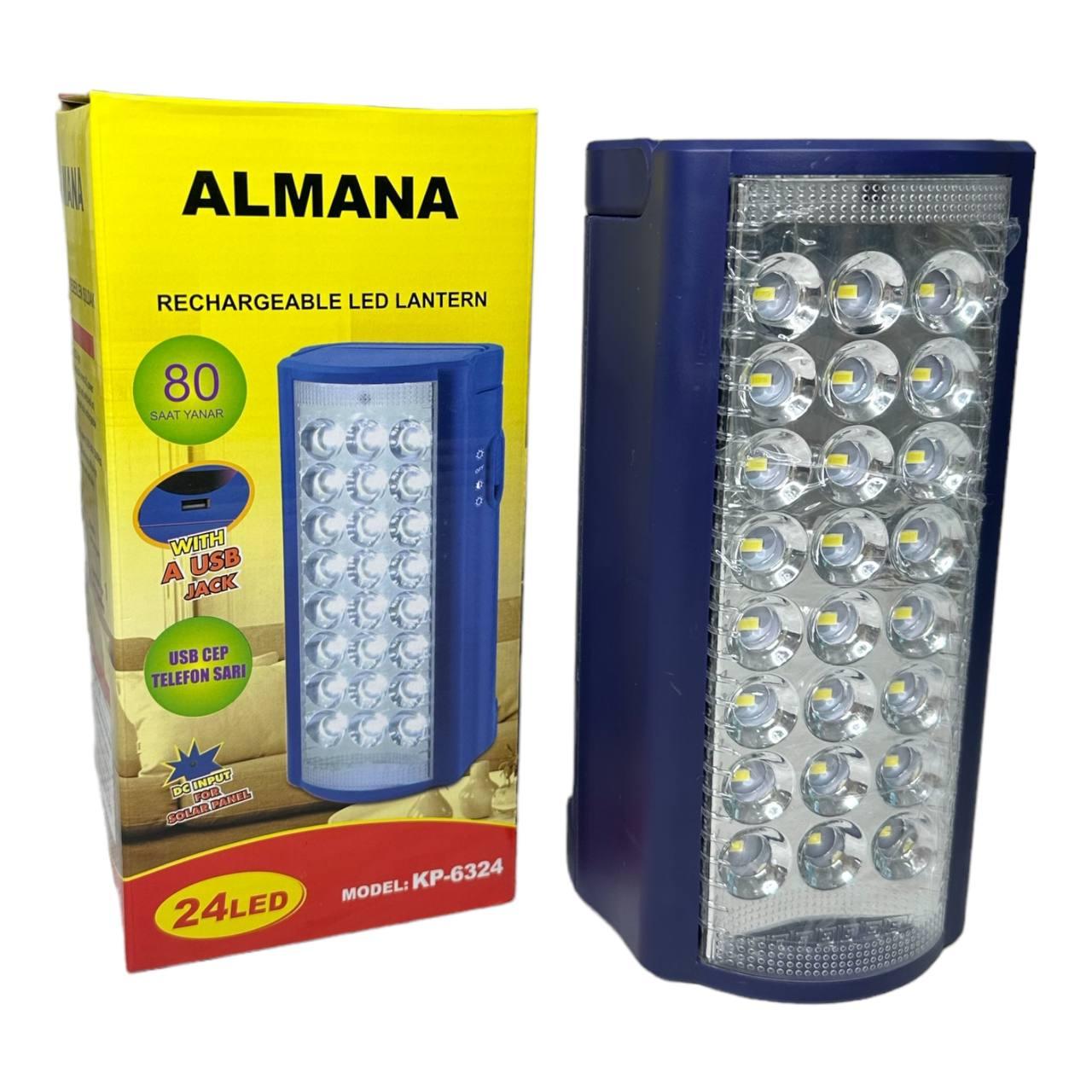 Ручний прожекторний кемпінговий акумуляторний світильник ALMANA KP-6324, 24 LED з павербанком синій