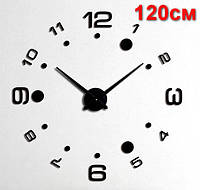 Настенные объемные 3D часы большие 120см большие и маленькие арабские цифры + круги цвет черный 6541