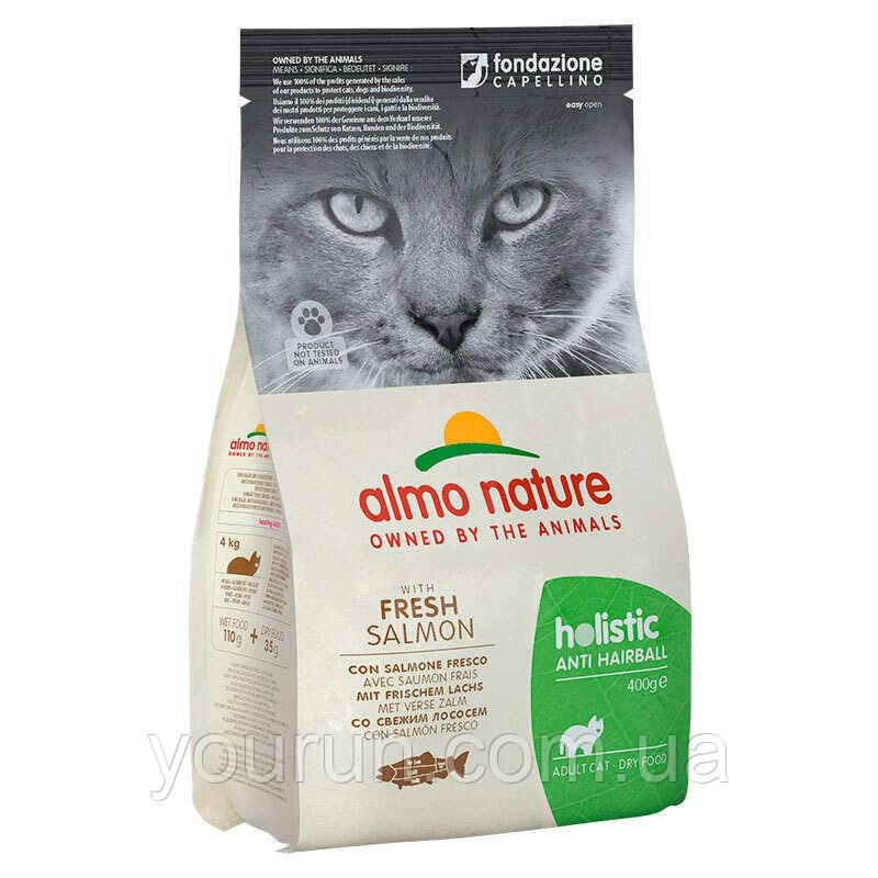 Almo Nature Holistic Cat Hairball Salmon - Сухой корм для выведения шерсти у взрослых кошек с лососем 400 гр