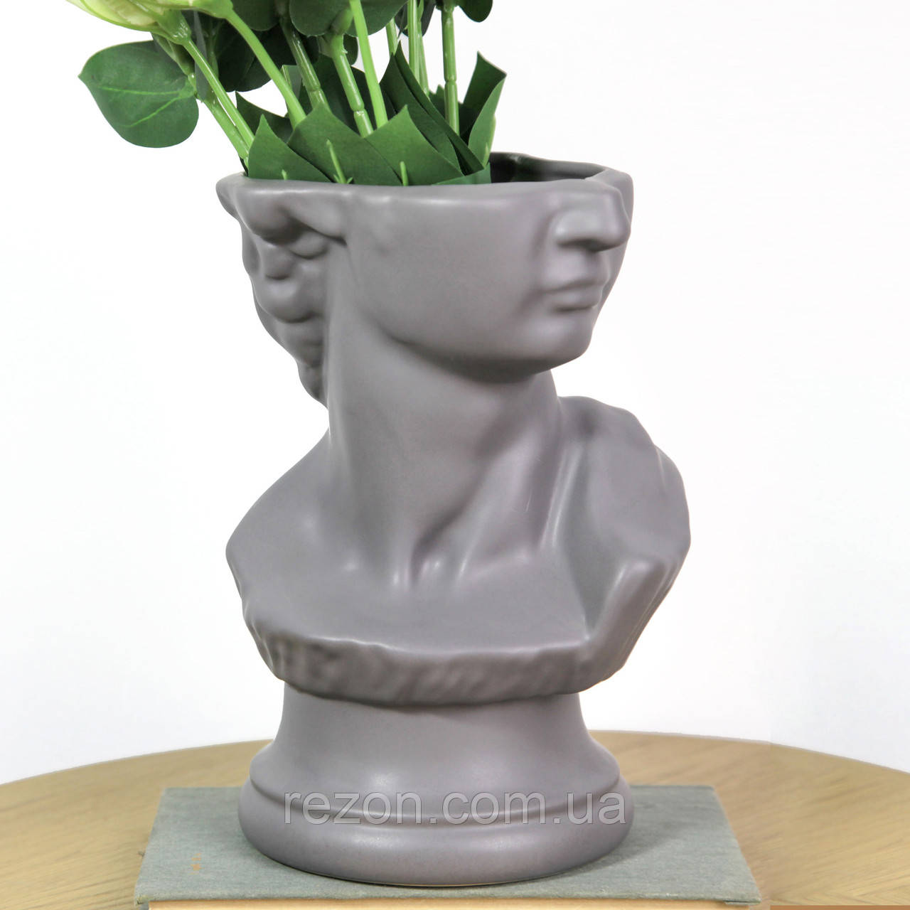 Ваза керамічна для квітів настільна 24 см "Давид" Сірий мат. Rezon V016