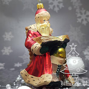 Скляна ялинкова іграшка Санта Клаус читає книгу Komozja Family Santa Claus, фото 3