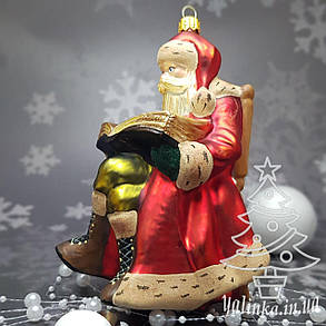 Скляна ялинкова іграшка Санта Клаус читає книгу Komozja Family Santa Claus, фото 4