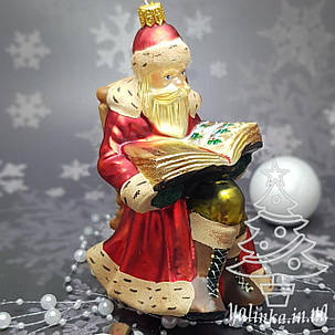 Скляна ялинкова іграшка Санта Клаус читає книгу Komozja Family Santa Claus, фото 1